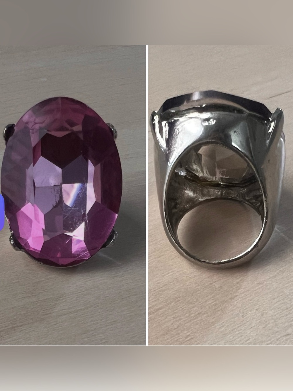Bold Pink Stone Silver-Tone Statement Ring